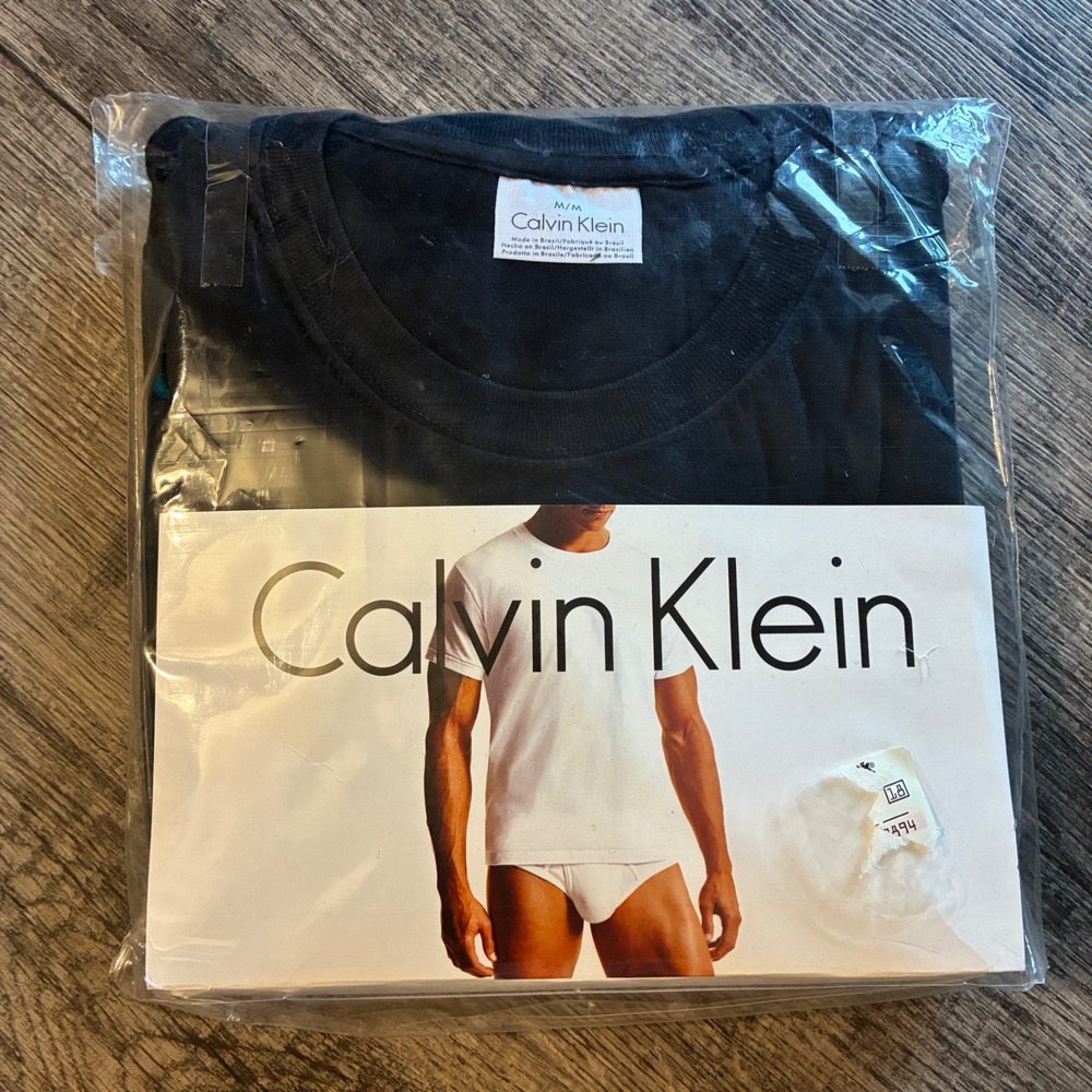 Vintage 3 Pack Black Calvin Klein 100% Cotton Crew Neck T-Shirts Medium NOS 2004